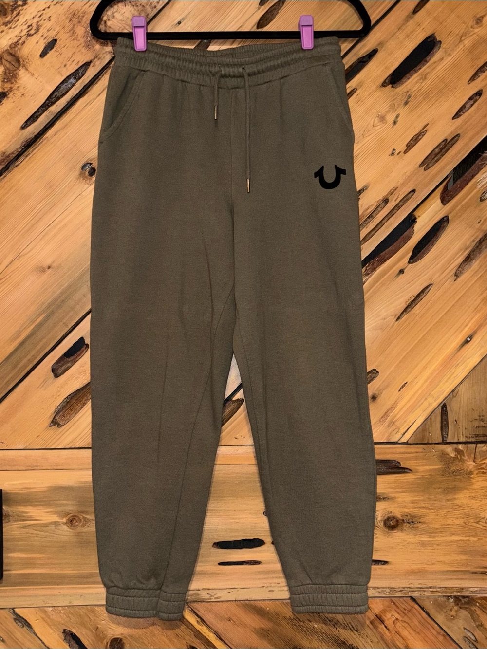 True Religion Green Jogger Sweatpants with Black Horseshoe Logo